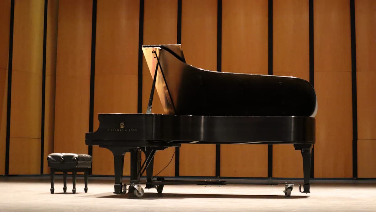 Grand piano on a concert stage