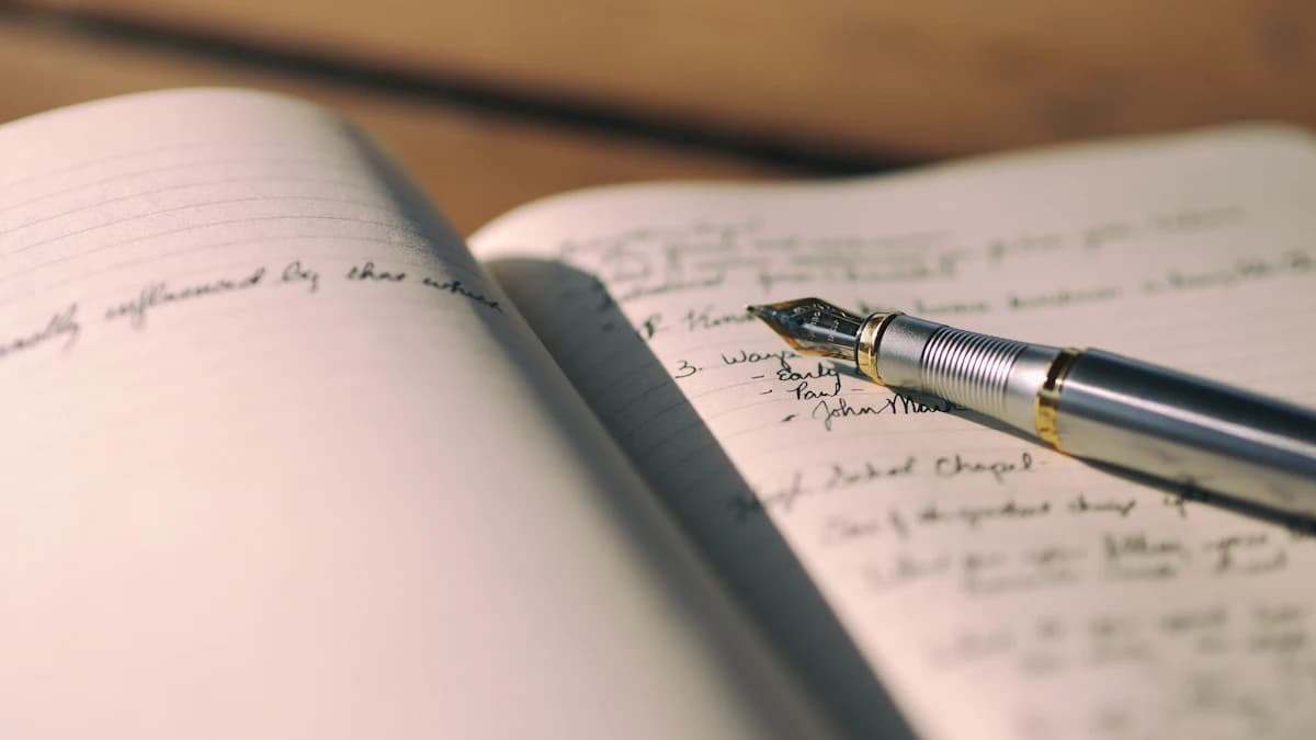 Pen writing in a notebook